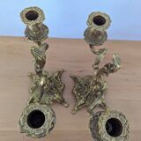 Pair of antique bronze candlesticks in the Louis XV rococo style
