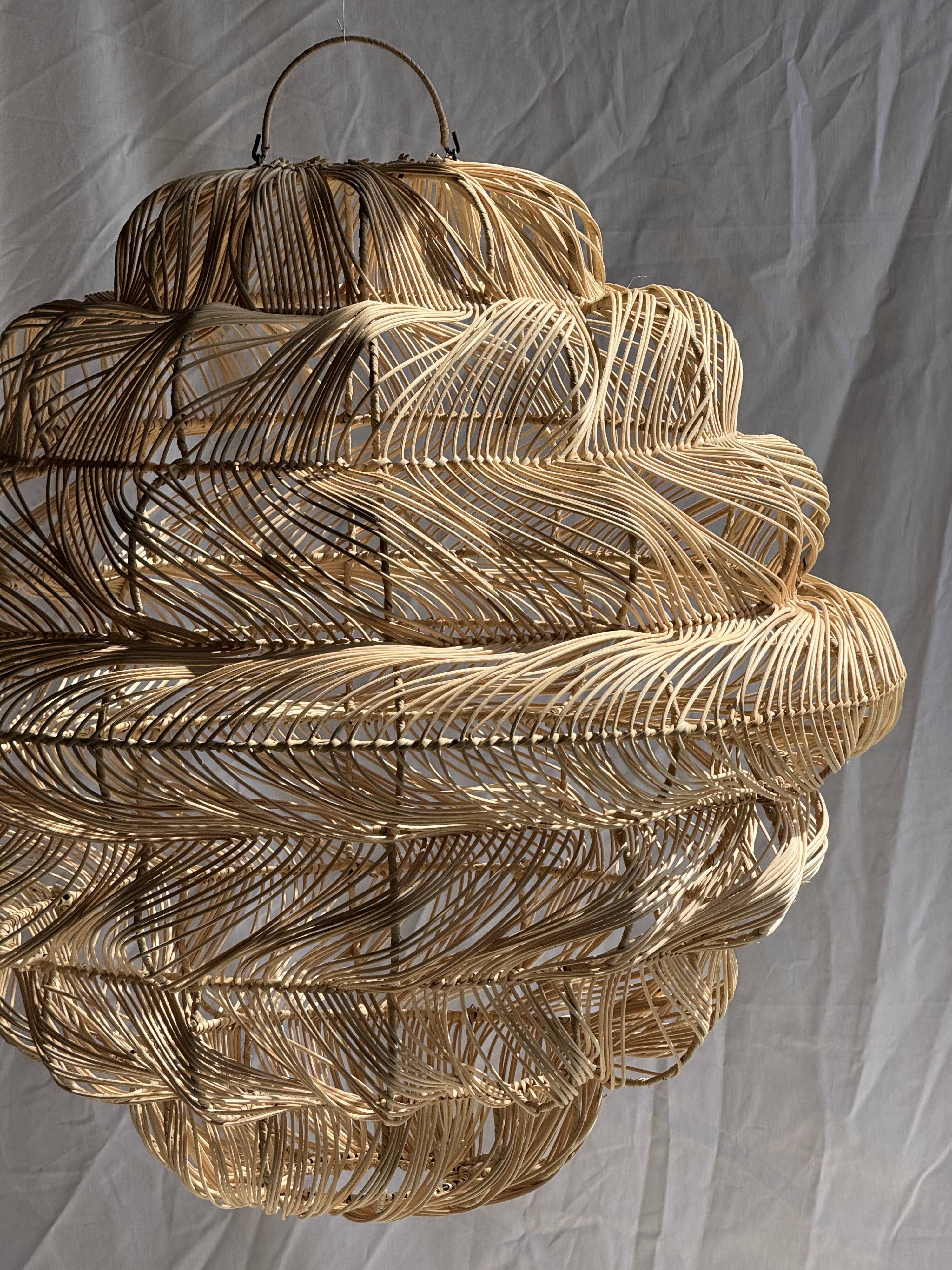 Suspension or rattan lampshade in an elongated spherical shape, layered H80 D