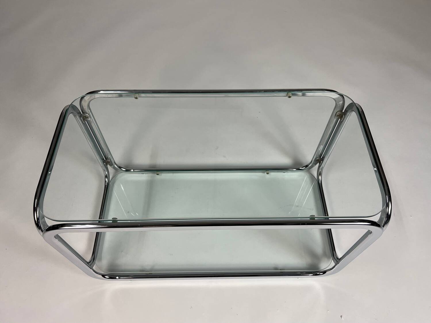 Vintage chrome glass coffee table 70s space age table