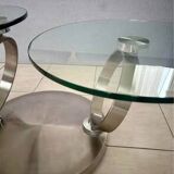Table basse avec plateaux en verre dépliables