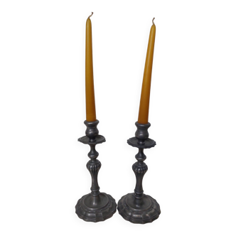 set of 2 pewter candlesticks