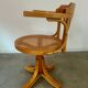 Old “American” office armchair in blond oak wood, curved cannage design, 60s vintage