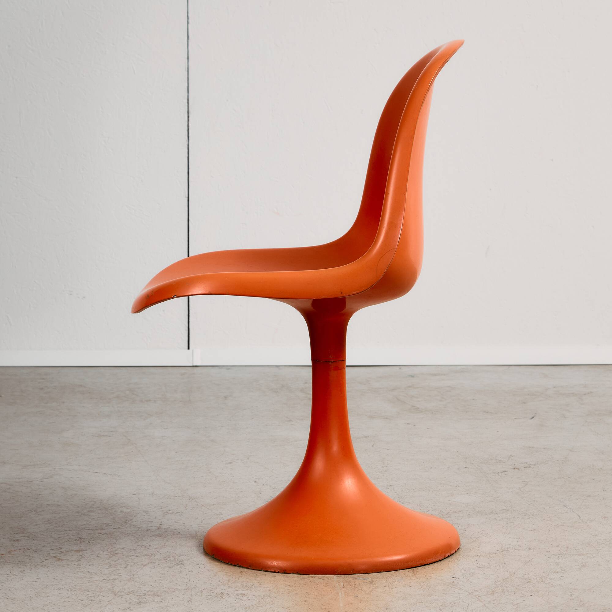 Set of Single-base Orange Molded Chairs, 1970s