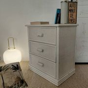 Vintage cane commode with 3 drawers - white patinated wood - seaside spirit