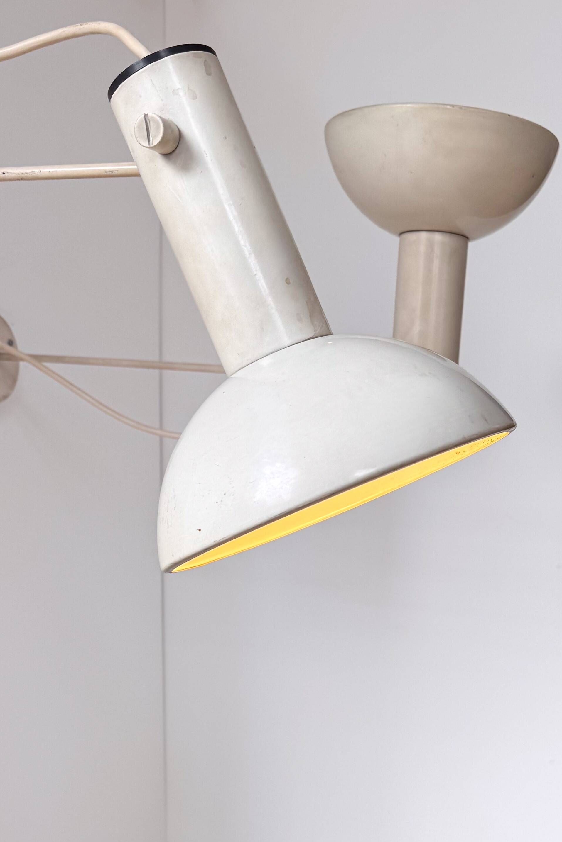 Pair of XL vintage wall lights in matte white metal, France 1970.