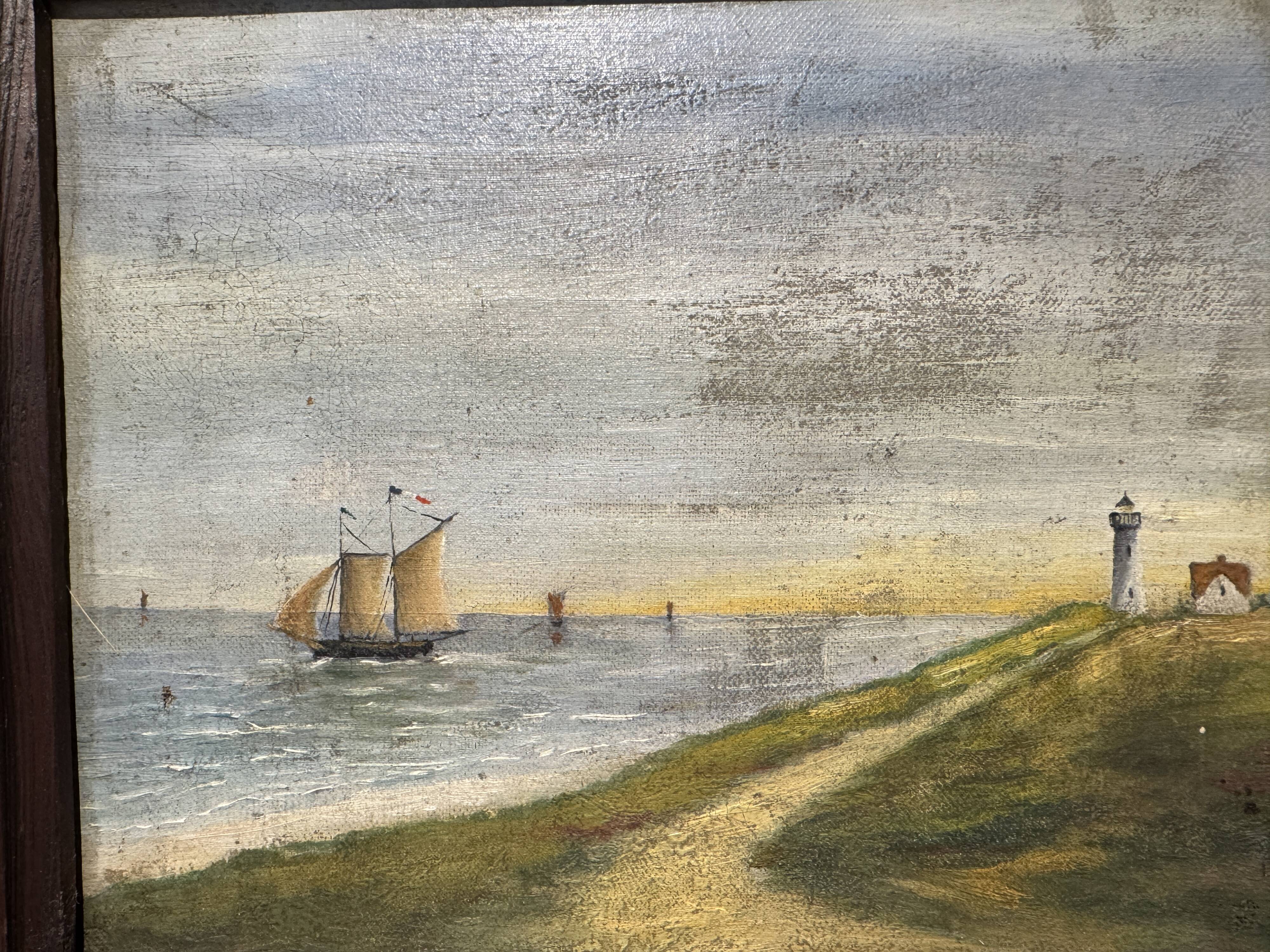 Old marine painting, oil on canvas.