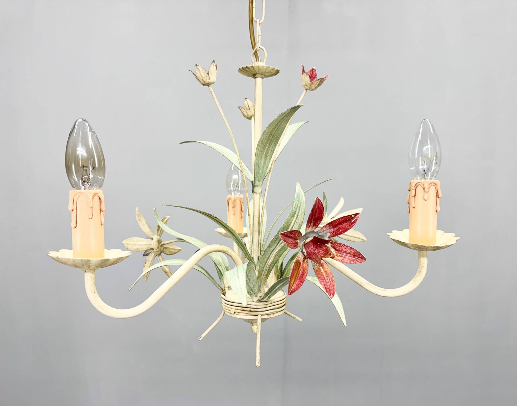 Vintage Metal Floral Chandelier, France, 1970's