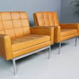 Set of two cognac leather Florence Knoll lounge chairs model 65a