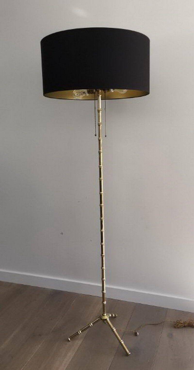 Floor lamp in faux-bamboo style, made of bronze and brass by Jacques Adnet