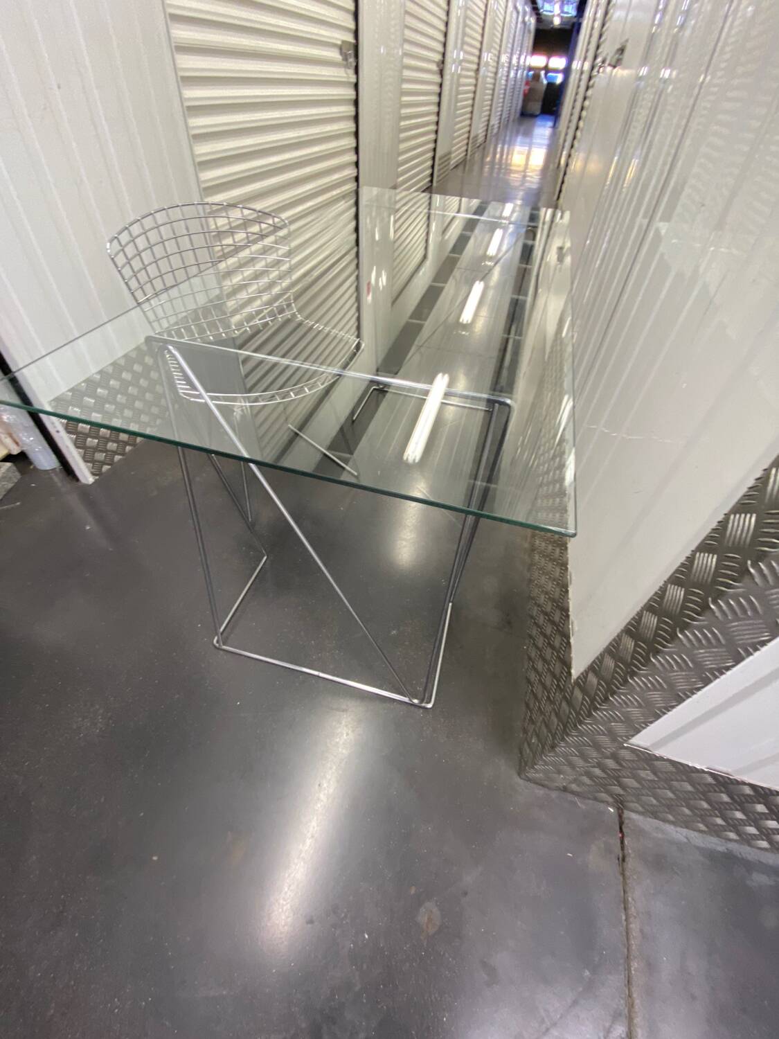 Chromed steel and glass trestle desk circa 1970