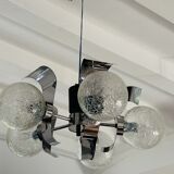 Vintage suspension 5 lights, glass and chrome