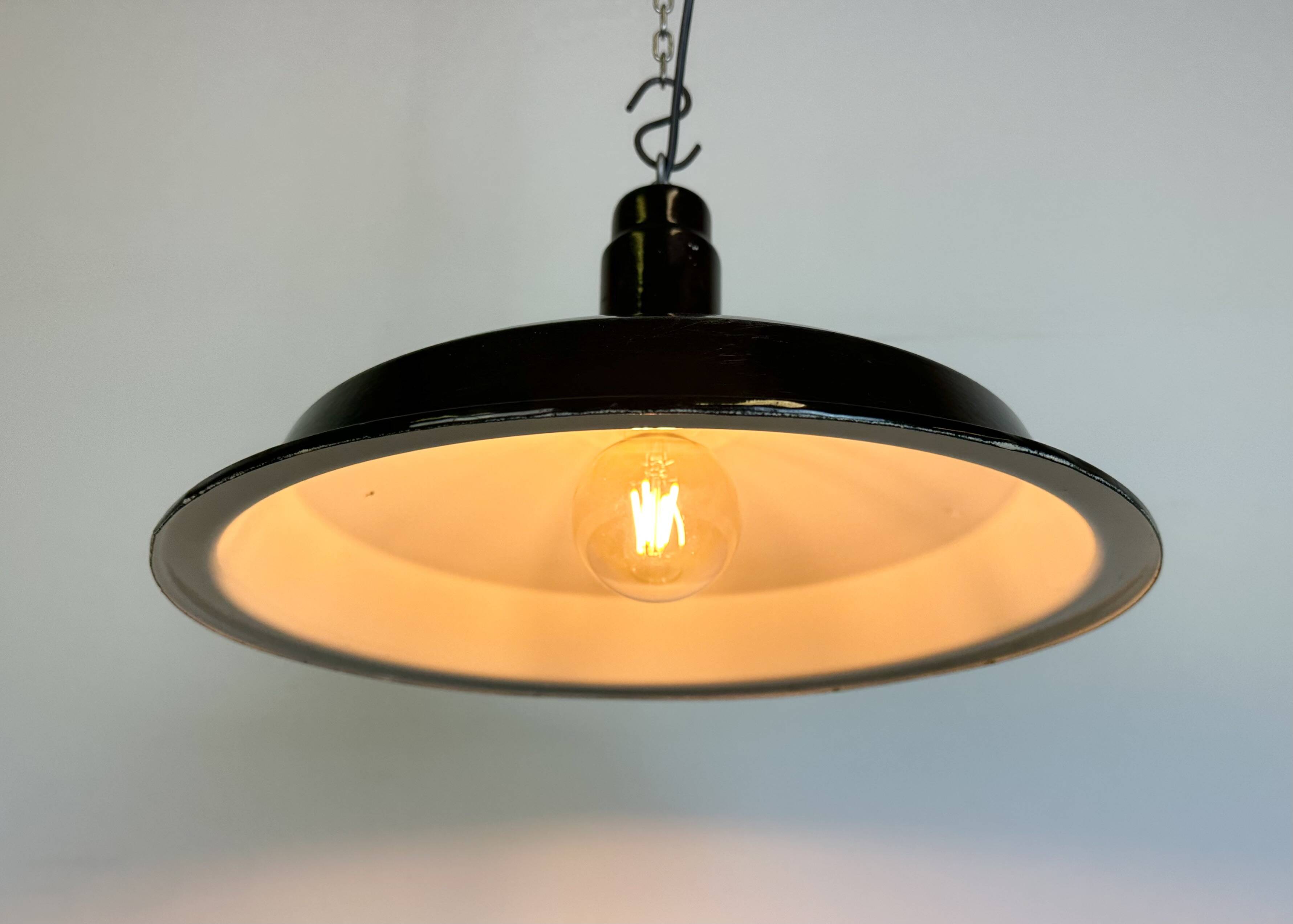 Industrial Black Enamel Factory Pendant Lamp, 1950s
