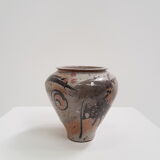 Zoomorphic decoration signed ceramic vase