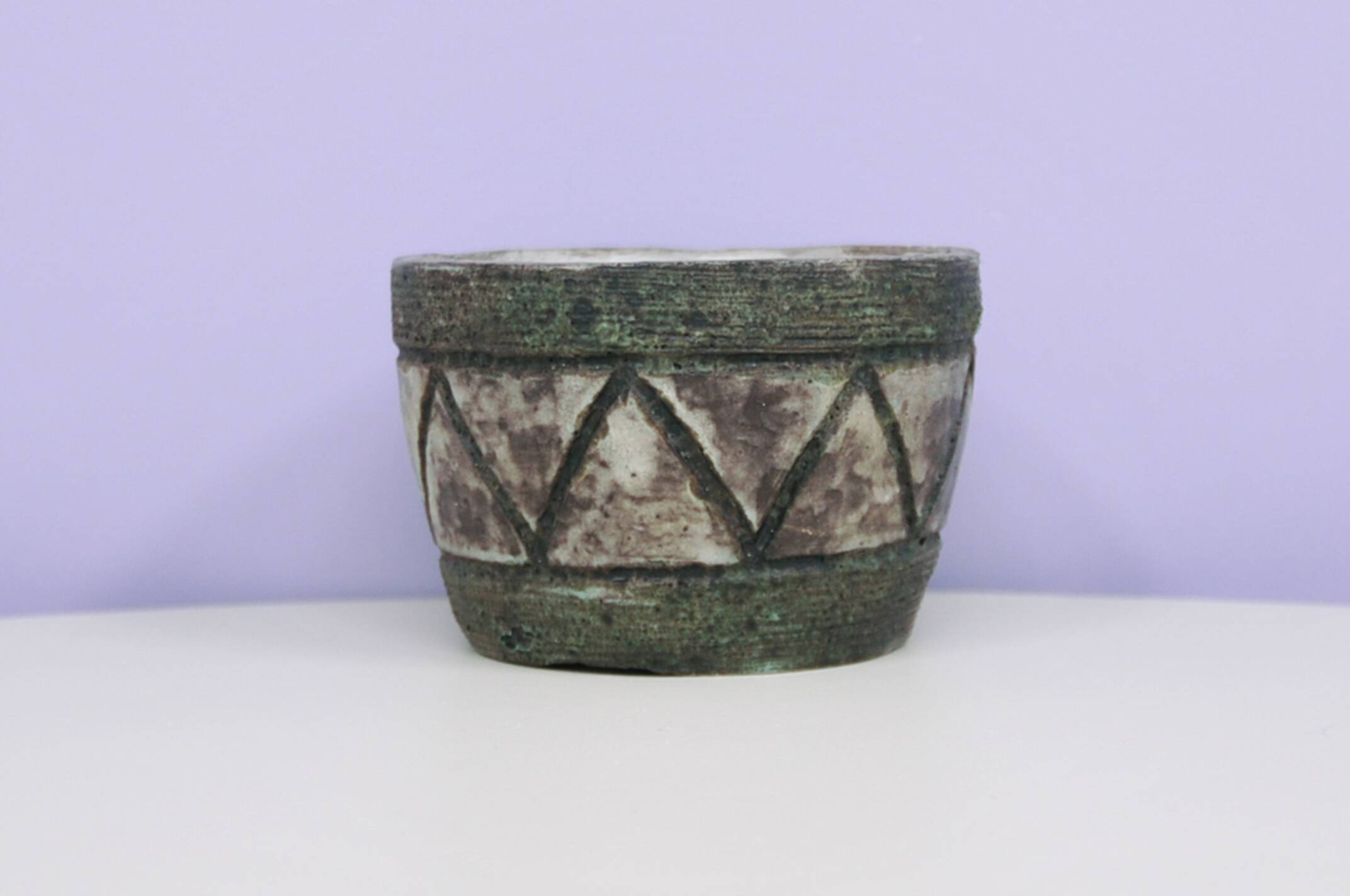 Vintage green & purple ceramic flower pot