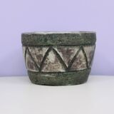 Vintage green & purple ceramic flower pot