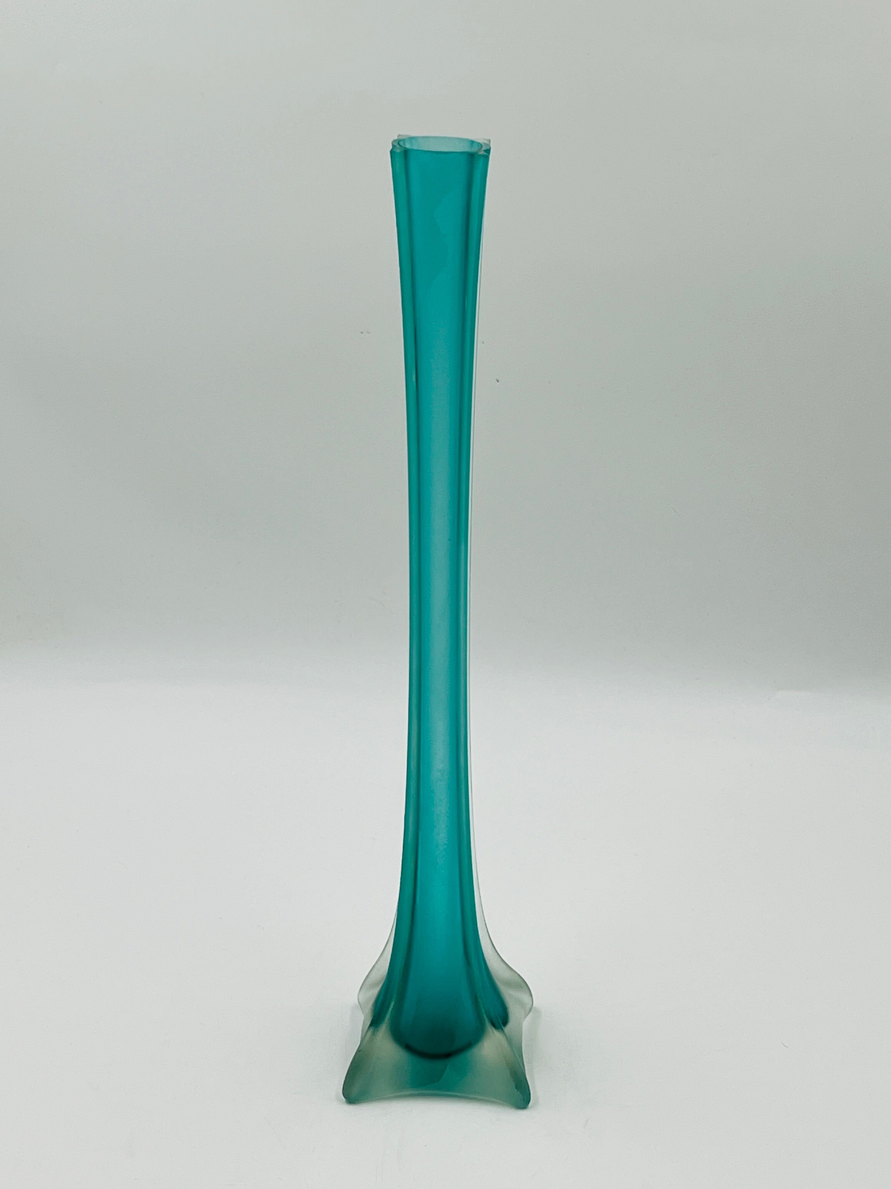 Turquoise glass soliflore in Murano style, Eiffel Tower shape.