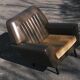 Vintage 60s armchair in brown skai and mustard fabric – restored