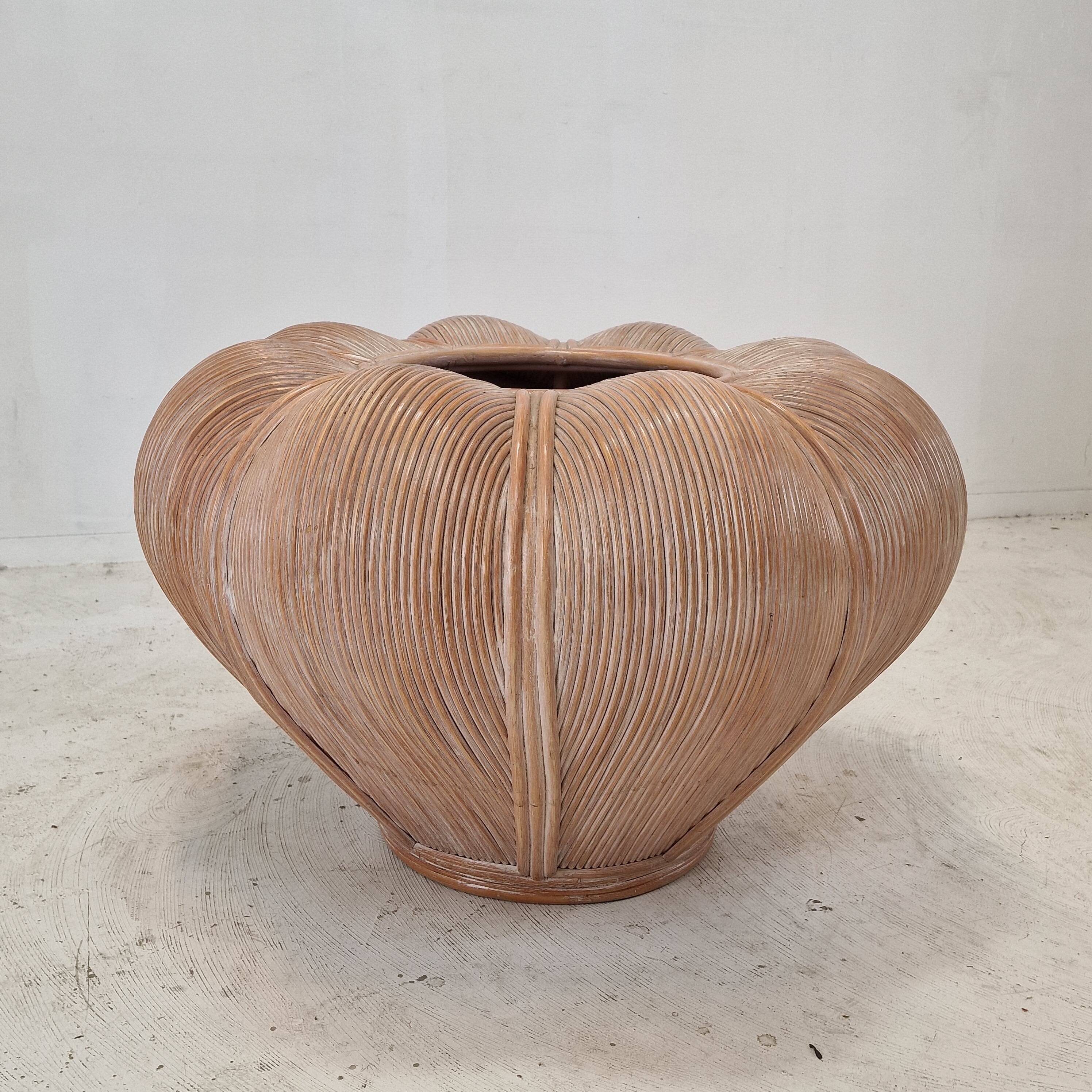 Large Bamboo and Rattan Flowerpot or Planter, France 1970's