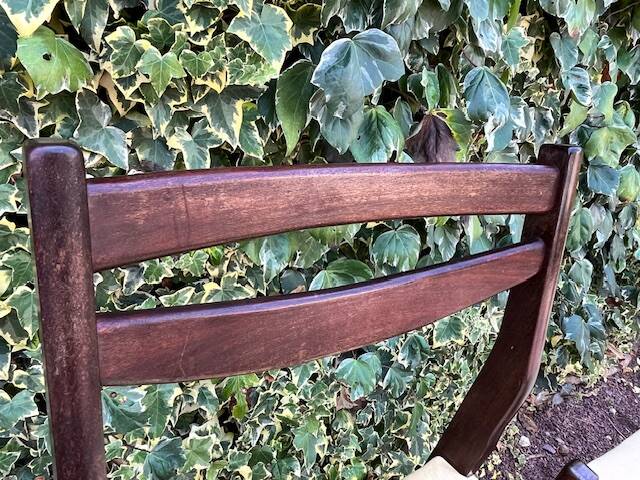 6 Scandinavian chairs with pale yellow skai seats