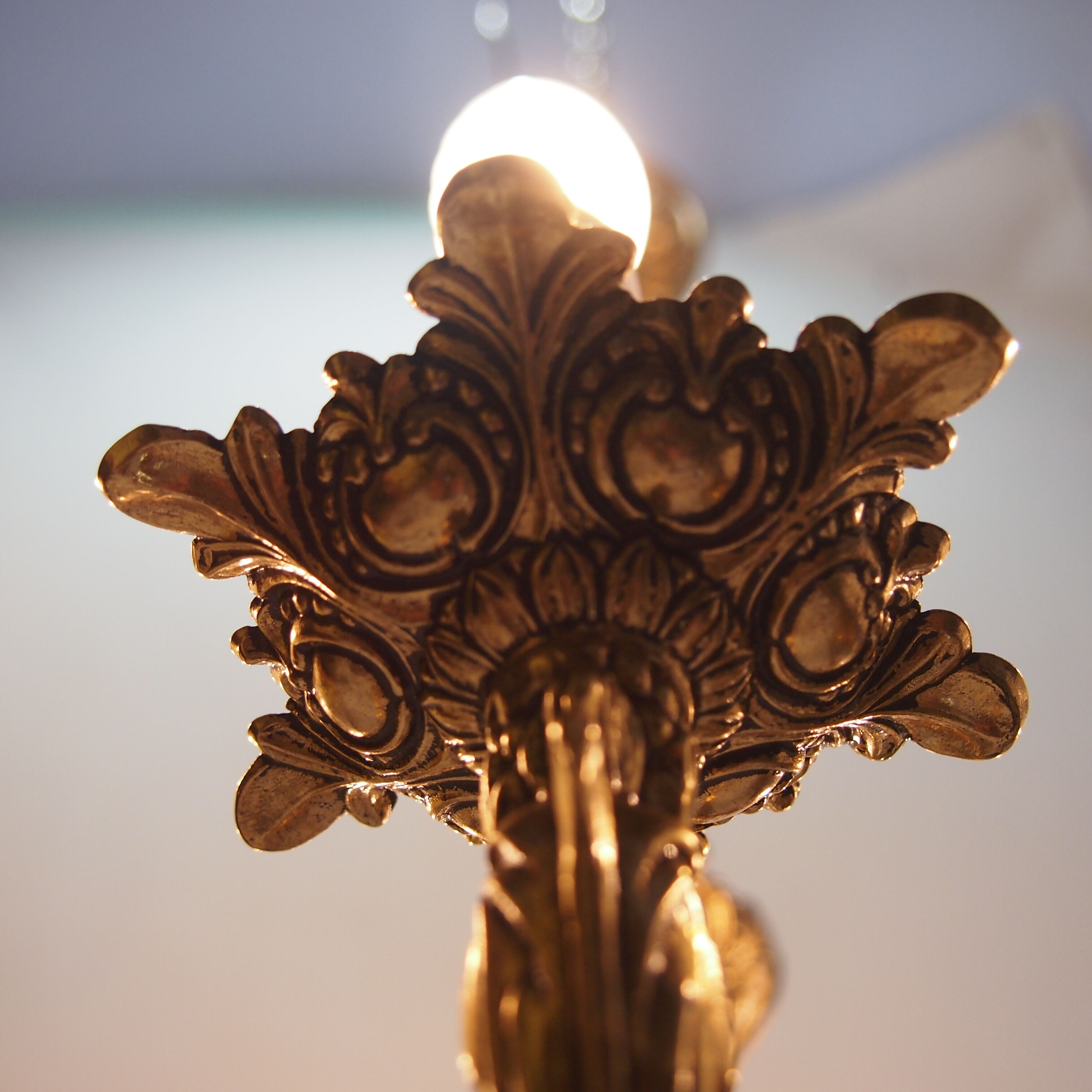 Eight-branched bronze vintage chandelier