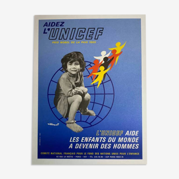 Original poster help Unicef by Bernard Villemot - Signed by the artist - On linen