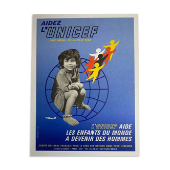 Affiche original aidez l'Unicef par Bernard Villemot - Signé par l'artiste - On linen