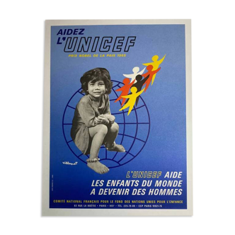 Original poster help Unicef by Bernard Villemot - Signed by the artist - On linen