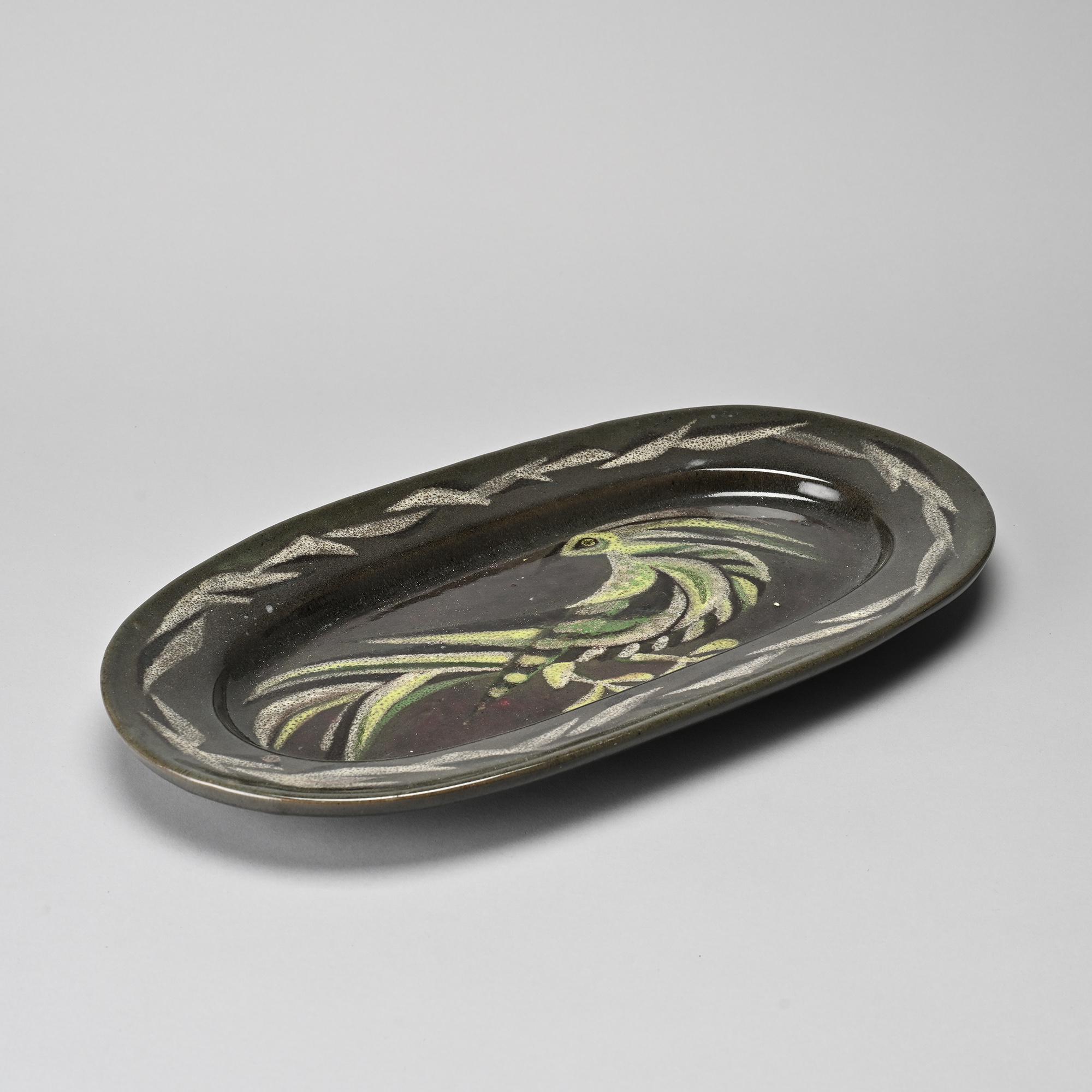 Glazed ceramic plate, Menelika, Switzerland, circa 1950