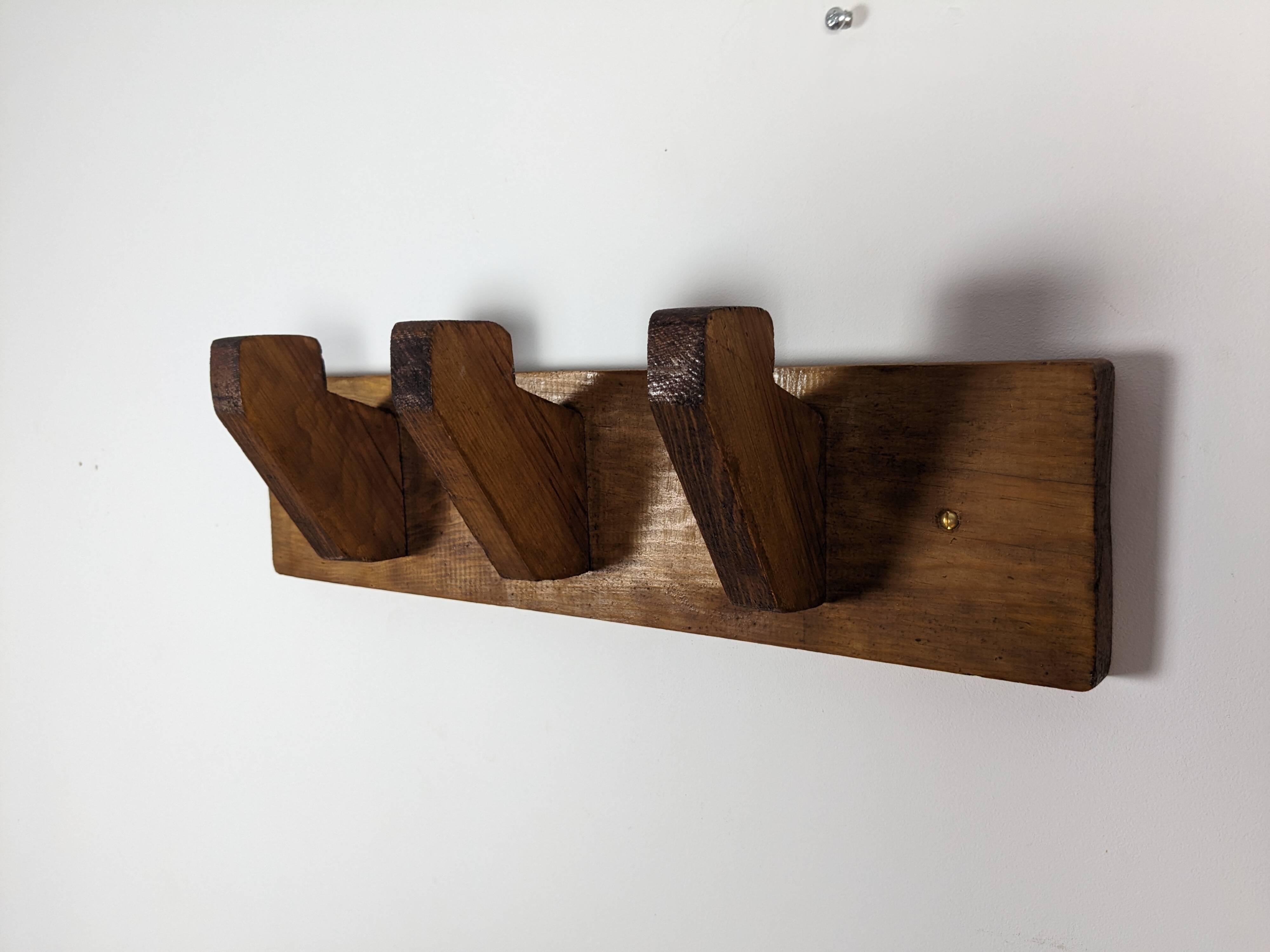 Patère triple vintage esprit art déco en bois massif