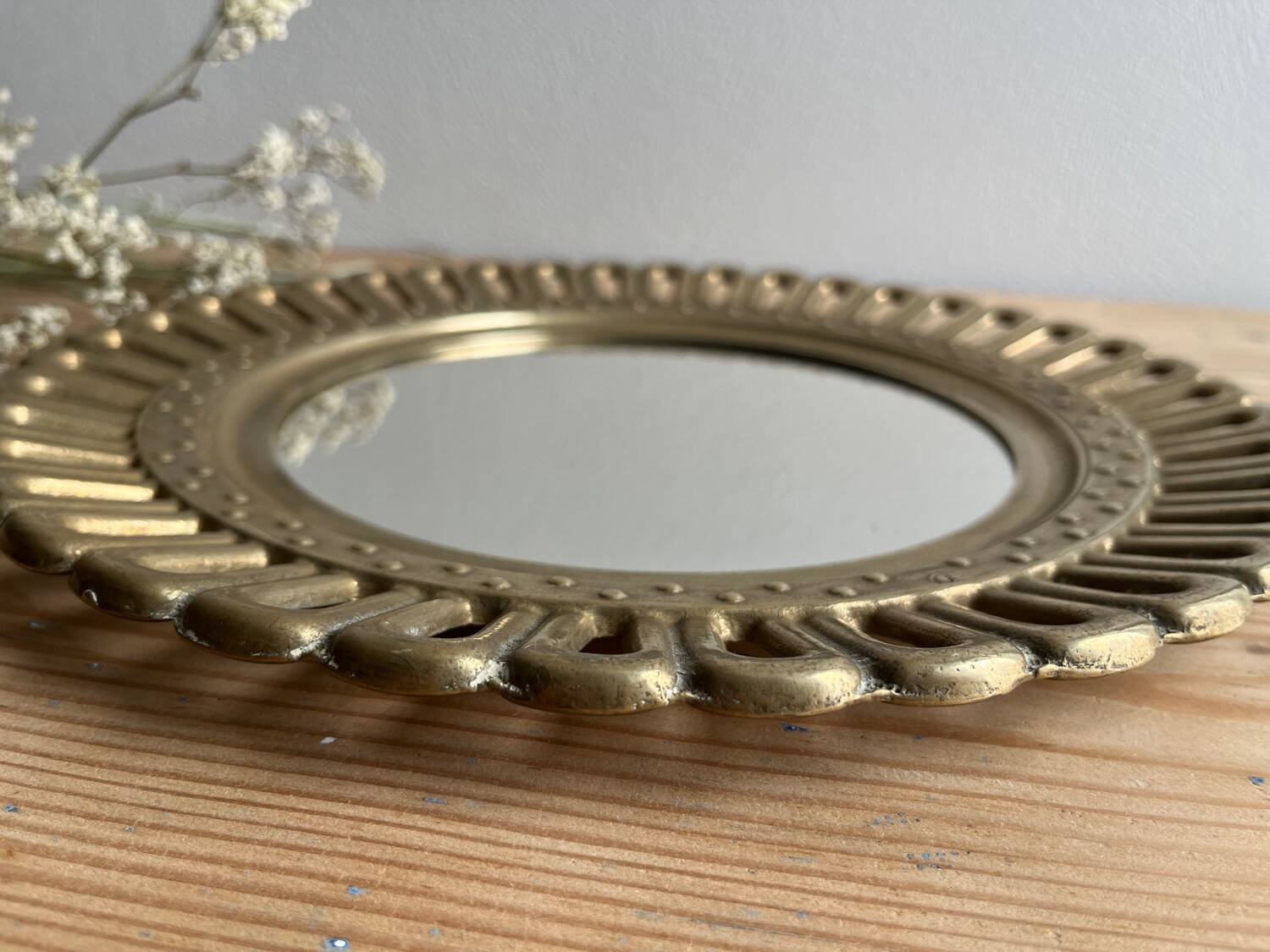 Vintage golden brass sun/flower mirror