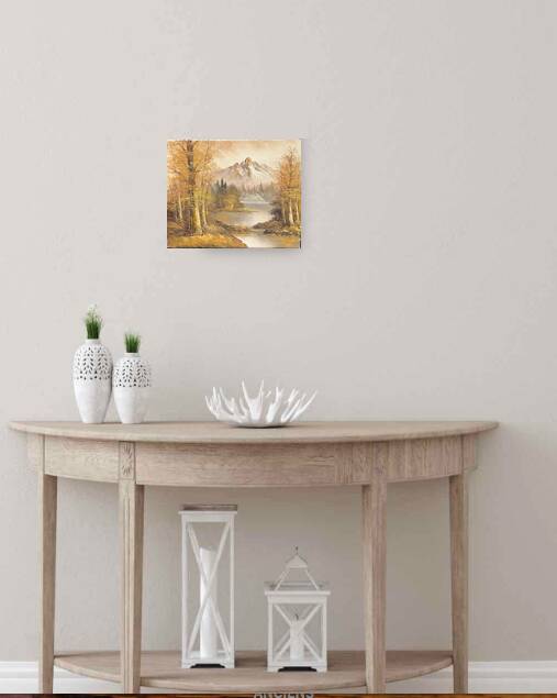 oil on canvas, river forest mountain