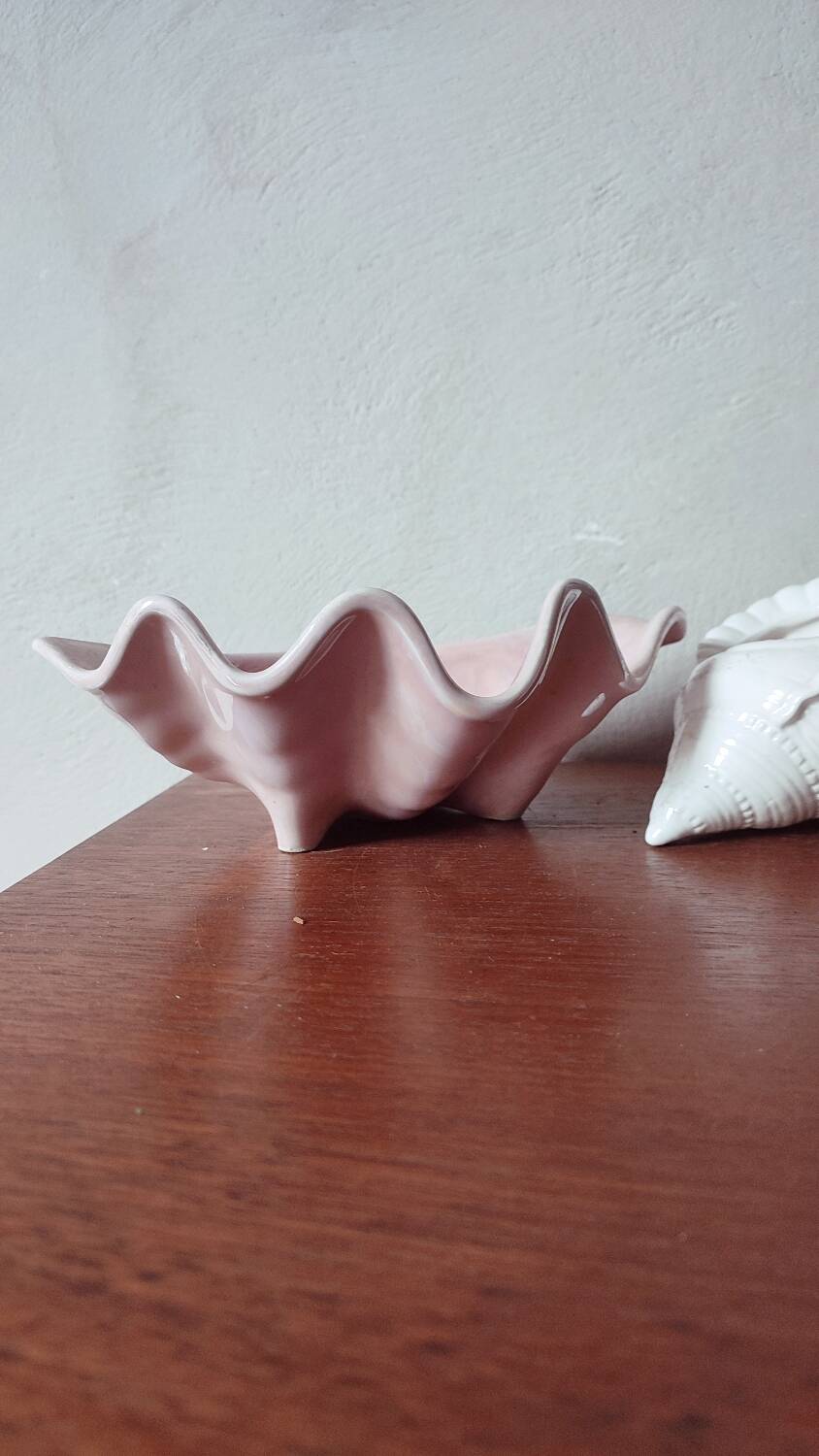 Duo of ceramic shell-shaped storage compartments