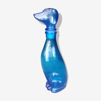 Carafe in the shape of a dog in vintage Empoli blue glass