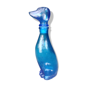 Carafe en forme  de chien  en verre bleu Empoli vintage