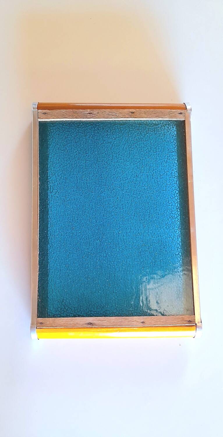 Art deco tray, glass, wood and metal 1930