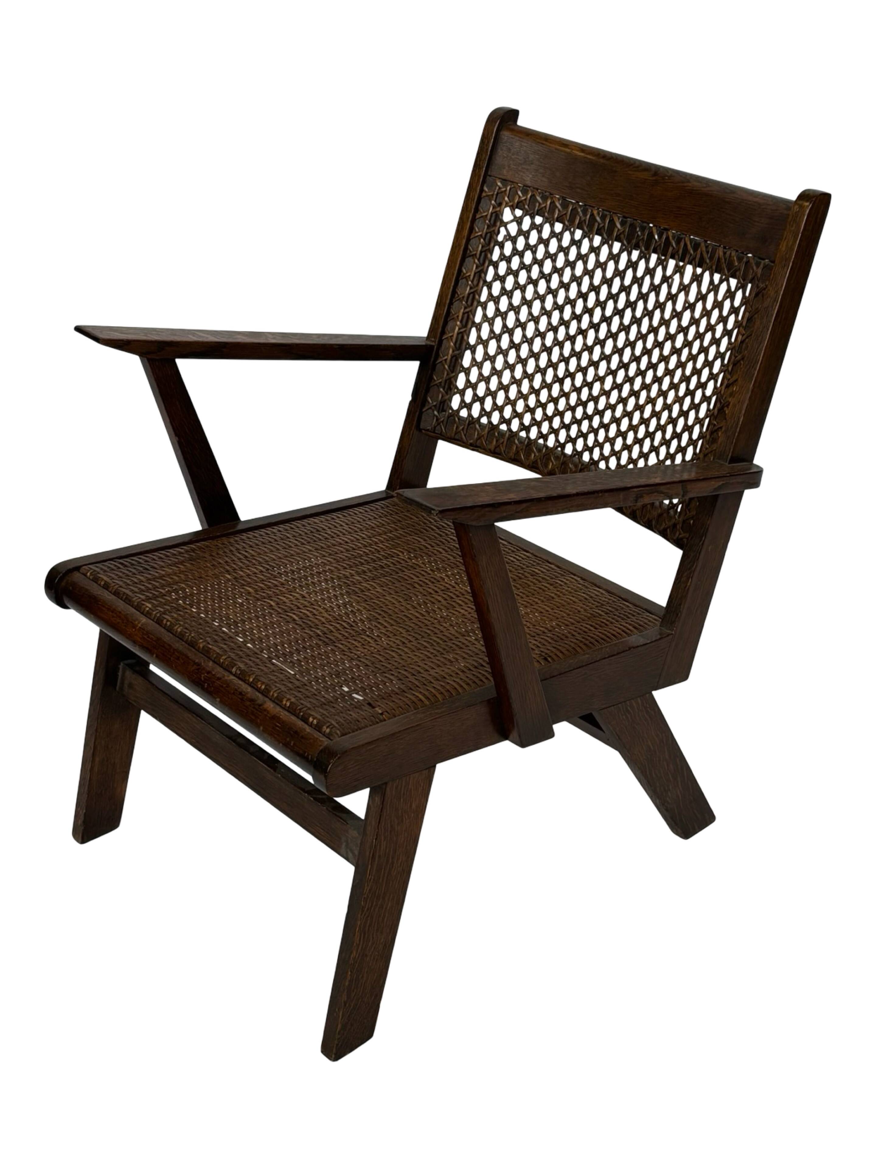 Art Deco oak armchair with webbing 1950s minimalist