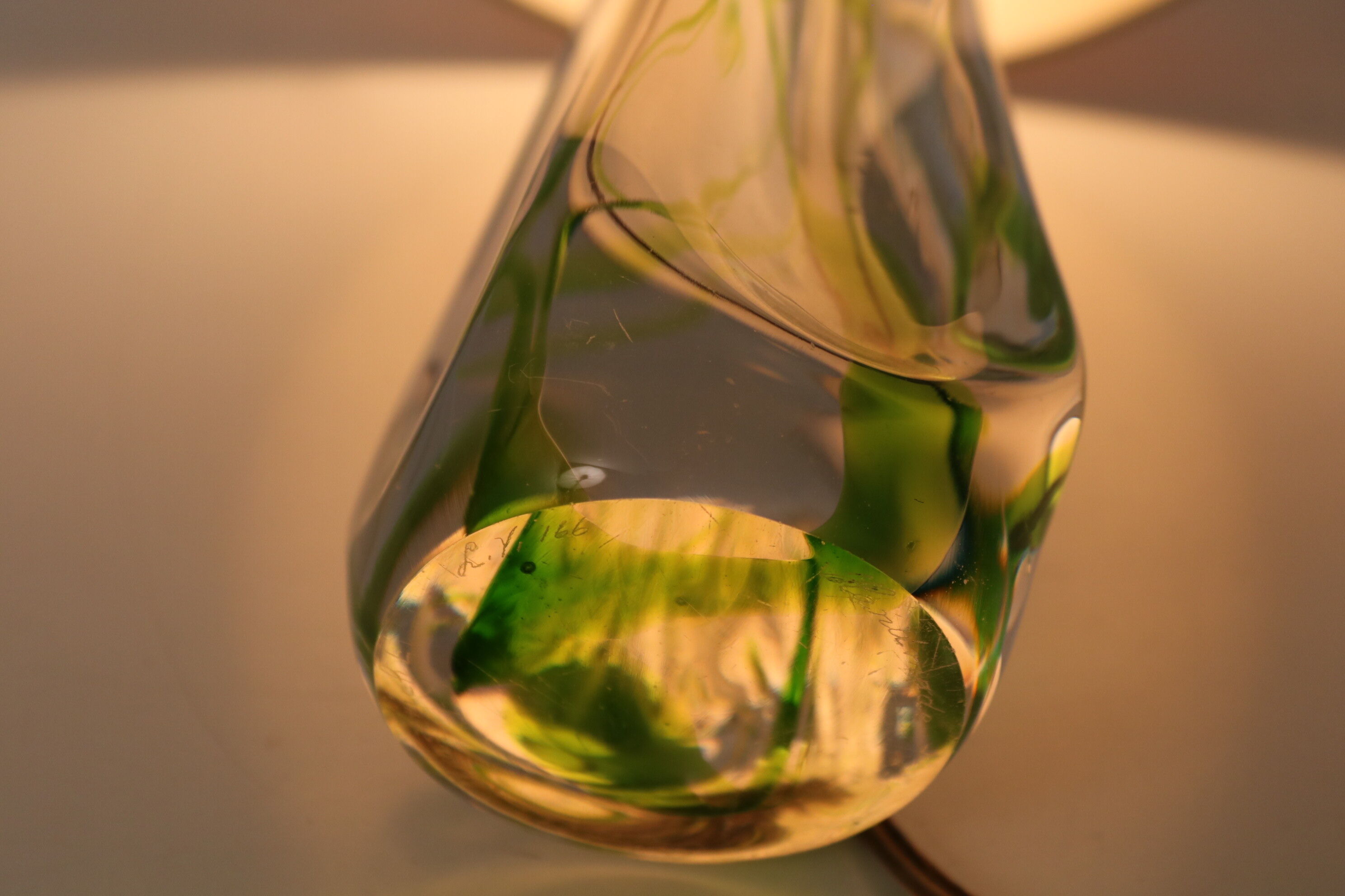 1950s glass table lamp by Kristalunie Maastricht, Netherlands