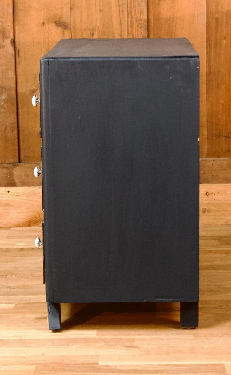 Restored chest of drawers with zebra tapestry 20th century