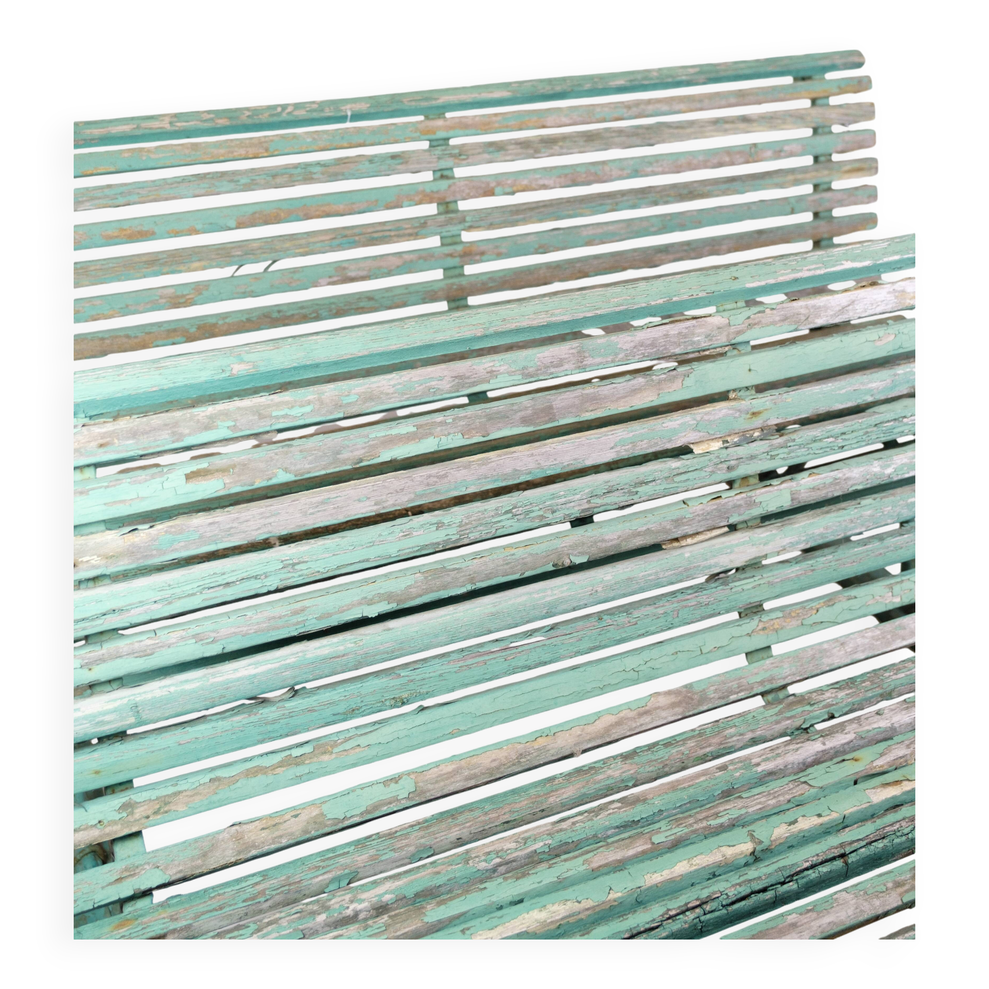 Antique French Park Benches Painted In Greenish Color From 1930s