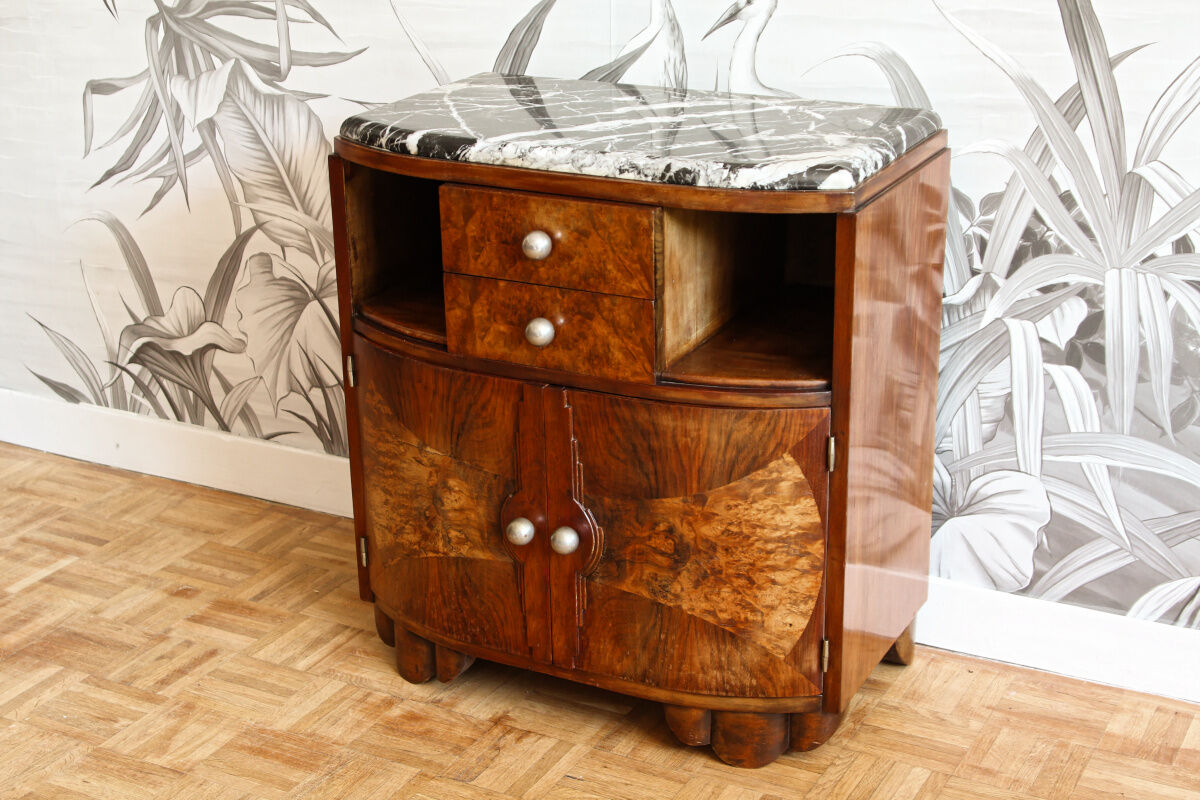 Bedside, art deco side table in precious wood