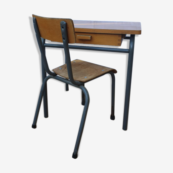 Formica tray desk set with drawer and vintage school chair for children