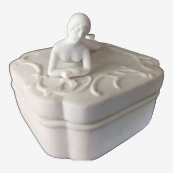 Bonbonnière / boîte à bijoux en biscuit allemand, avec le corps d'une femme