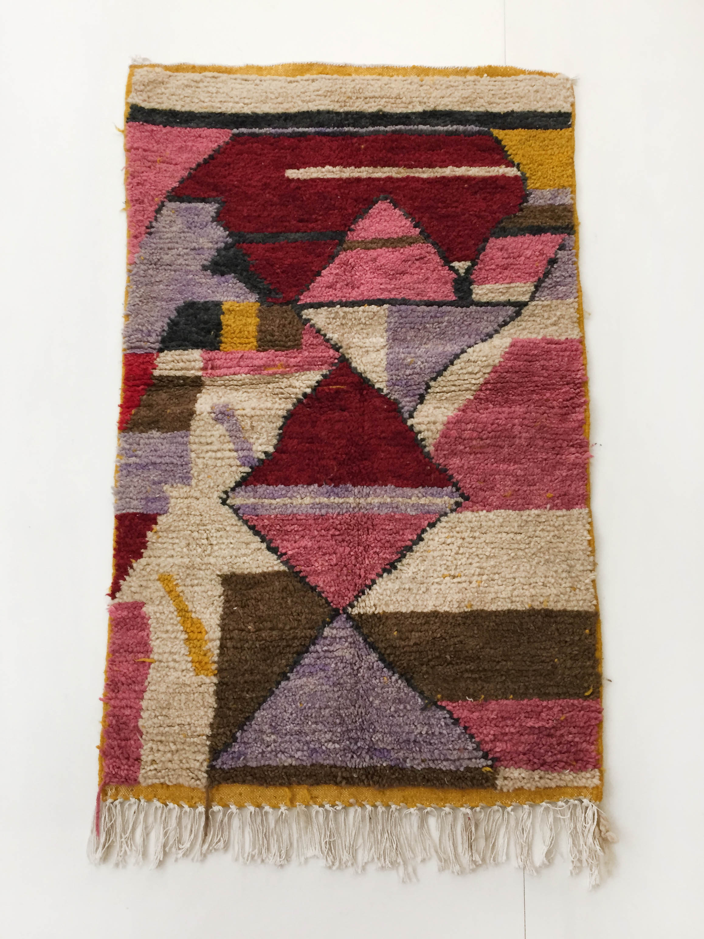 Moroccan Berber boujaad ecru carpet with colorful patterns 153x95cm