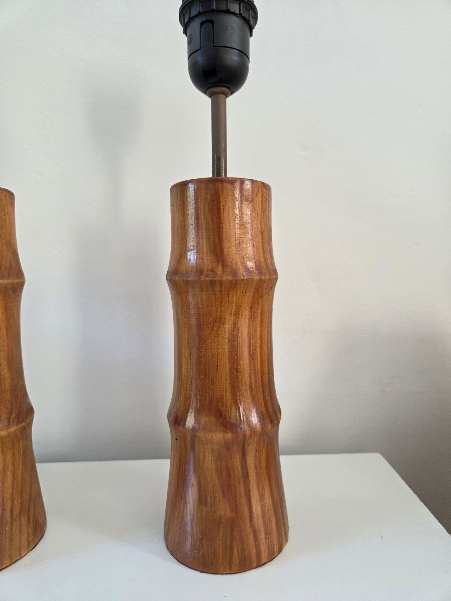 Paire de pieds de lampe bambou en bois