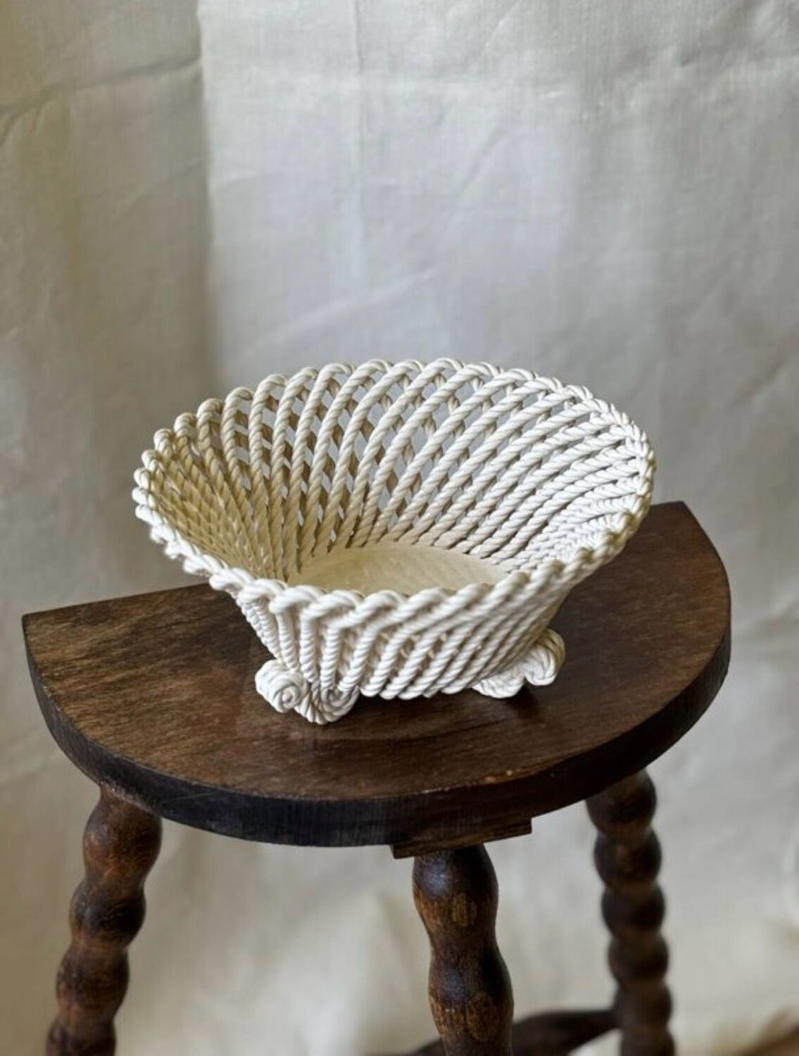 Antique twisted ceramic basket, 1930