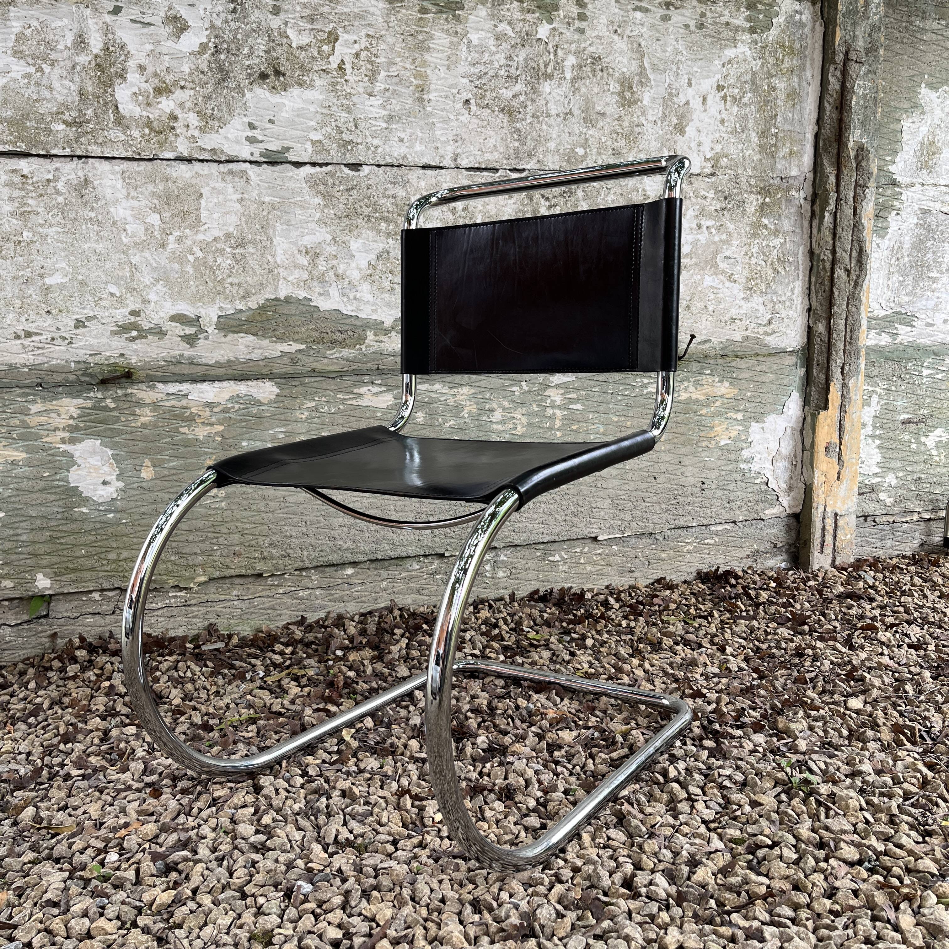 Set of 4 mr10 cantilever chairs chrome steel & black leather, ludwig mies van der rohe / fasem 1970s