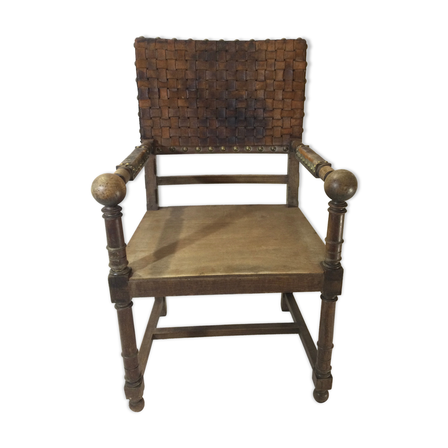 Armchair Henri II wood and leather