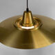 Large brushed aluminum pendant light with golden finish. Produced by Jeka. Denmark 1970s