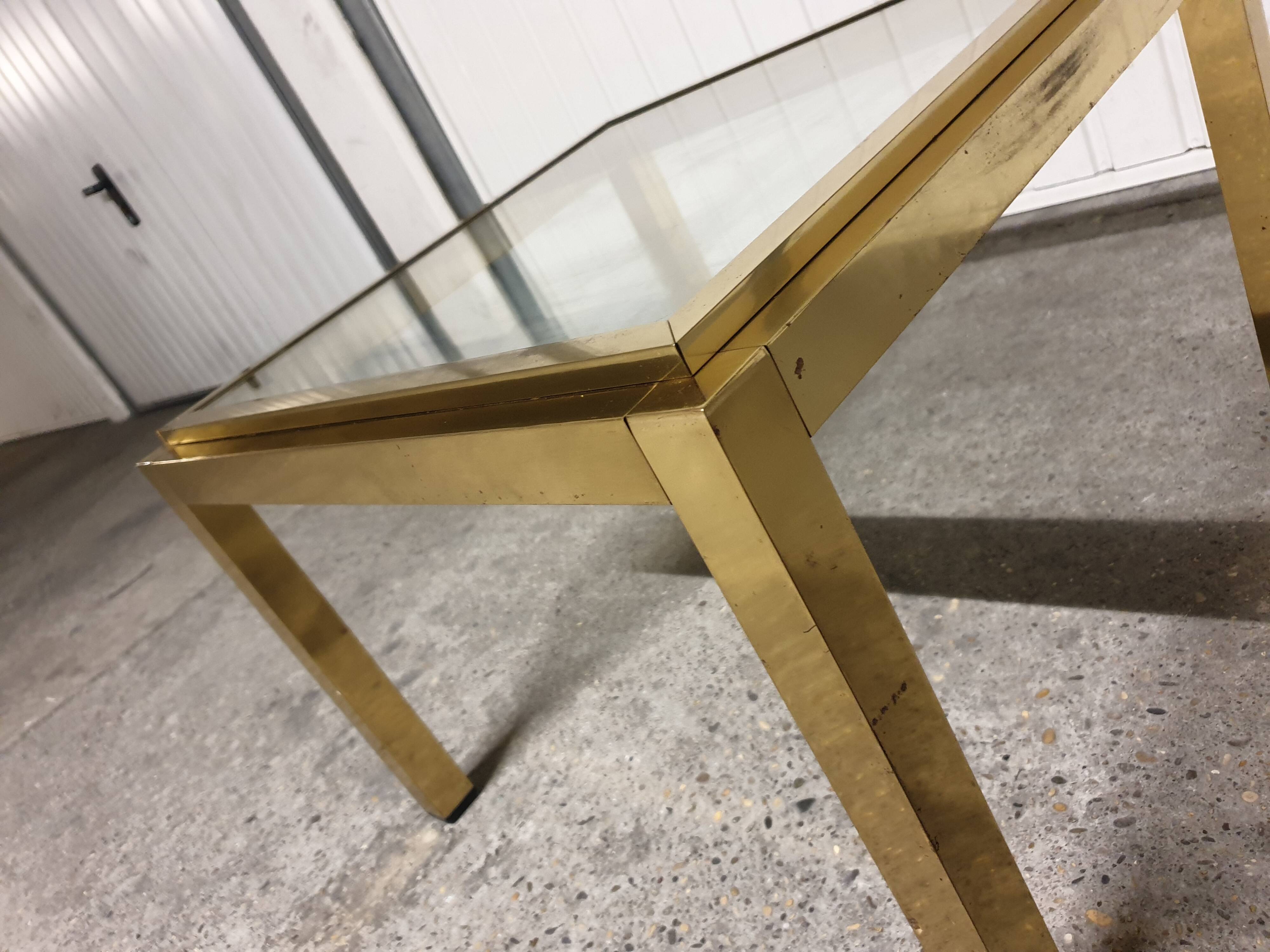 Small coffee table / Vintage brass and glass end table