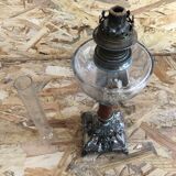 Old kerosene lamp with marble metal pedestal & crystal body + vintage tube